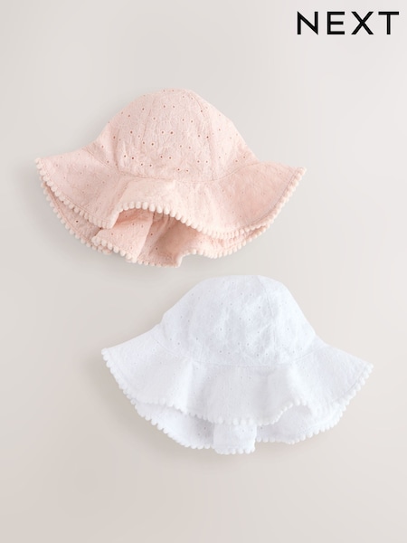 Pink/White Baby Broderie Summer Hats 2 Pack (0mths-2yrs) (H44364) | AED71