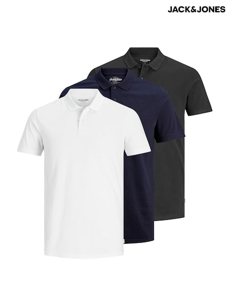 JACK & JONES Blue 100% Cotton Polo Shirts 3 Pack (H44602) | AED256