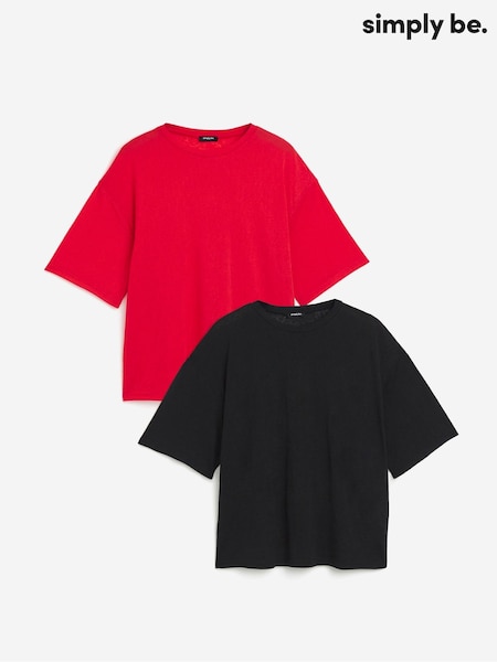Simply Be Black 100% Cotton Textured Slouchy T-Shirts 2 Pack (H44640) | €51