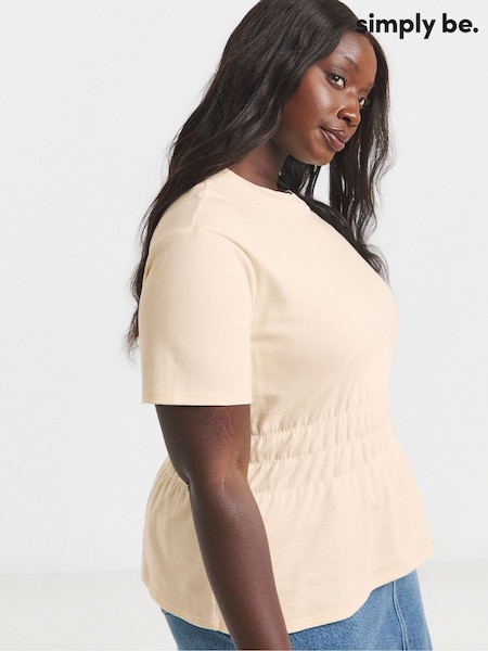 Simply Be cream Shirred Waist 100% Cotton T-Shirt (H44641) | €32