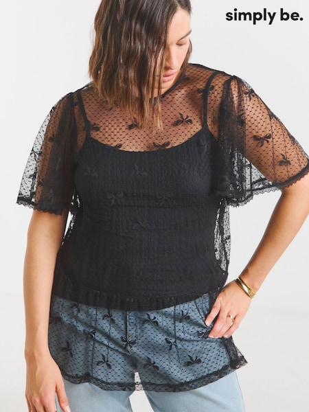 Simply Be Bow Printed Lace Tie Front Top (H44648) | 209 LEI