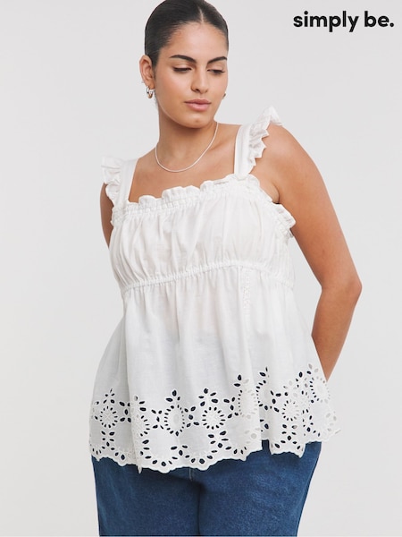 Simply Be White Broderie Detail Vest Top (H44650) | €54