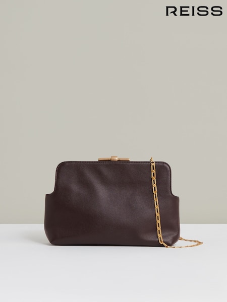 Reiss Burgundy Bethany Leather Frame Clutch Bag (H44694) | AED1,138