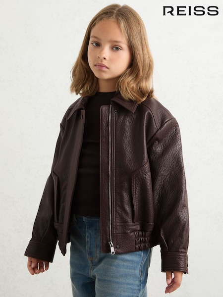 Reiss Burgundy Kiara Oversize Leather Bomber Jacket (H44743) | AED1,332