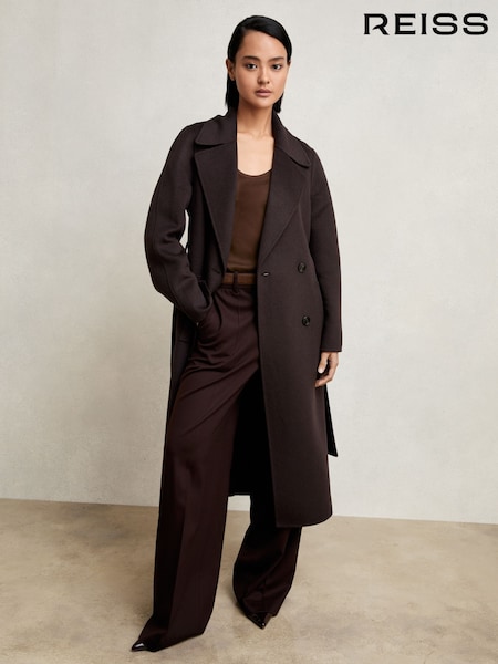 Reiss Aubergine Rene Petite Double-Breasted Blindseam Coat Wool-Blend (H44745) | AED2,520