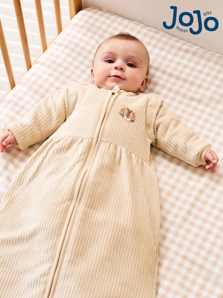 JoJo Maman Bébé Neutral Leopard Ribbed Velour 3.5 Tog Baby Sleeping Bag (H44784) | AED227