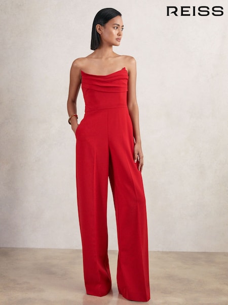 Reiss Red Ayla Structured Strapless Wide-Leg Jumpsuit (H44787) | €370