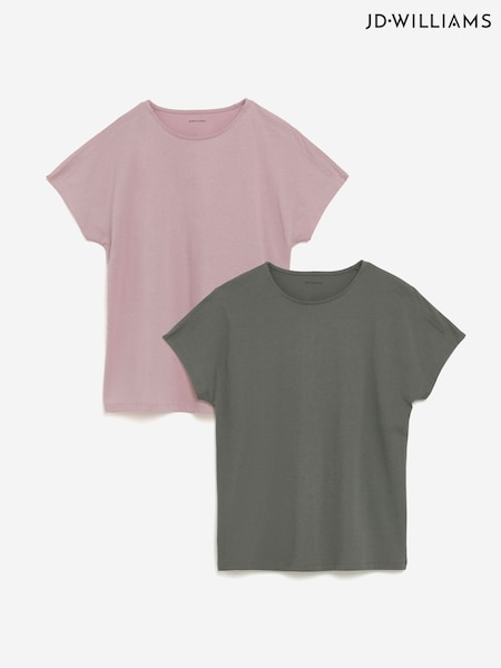 JD Williams Pink Crew Neck Split Sleeve 100% Cotton T-Shirts 2 Pack (H44820) | €35