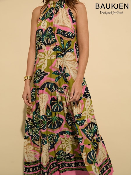 Baukjen Green Anouk Printed Sleeveless Lime Palm Maxi Dress (H44835) | AZN 449