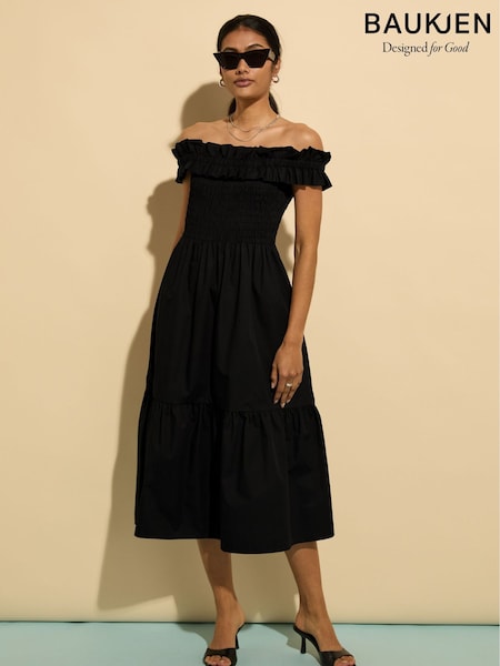 Baukjen Rafaella 100% Organic Cotton Off Shoulder Midi Black Dress (H44837) | AZN 373