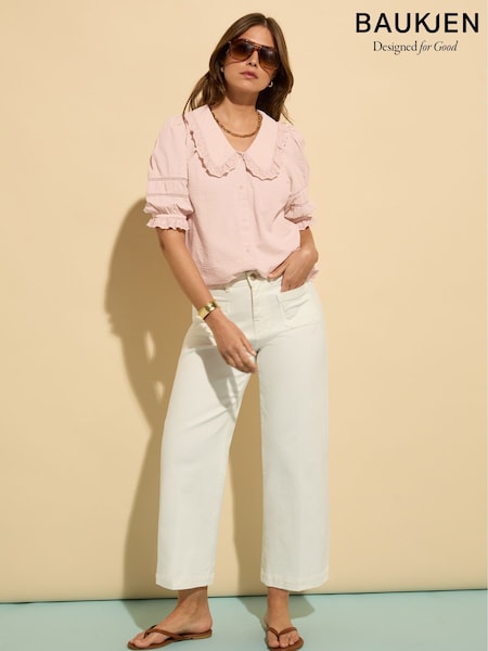 Baukjen Pink Marti 100% Cotton Broderie Detail Blouse (H44841) | ₪699
