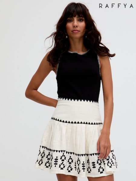 Raffya 100% Cotton Estella Tiered Embroidered Mini Skirt (H44871) | ‏402‏₪