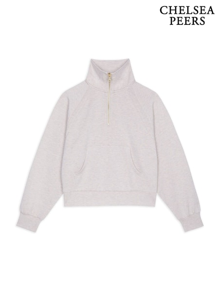 بيج بخيوط شاحبة - Chelsea Peers LuxeComfort Scuba Half-Zip Sweatshirt (H44884) | ‏320 د.إ.‏