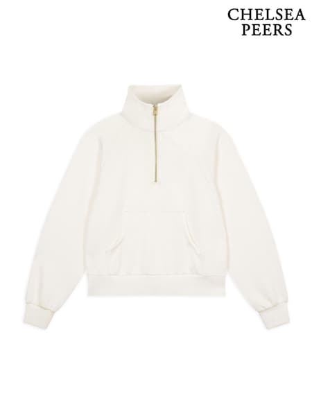 Valkoinen - Chelsea Peers LuxeComfort Scuba Half-Zip Collegepaita (H44892) | €87