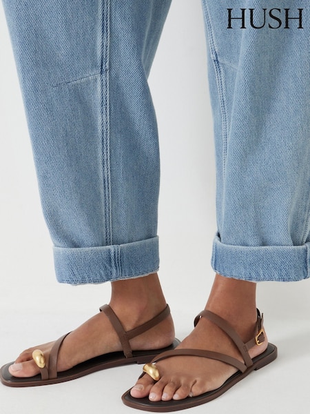 Hush Brown Metal Detail Flat Sandals (H44902) | ₪453