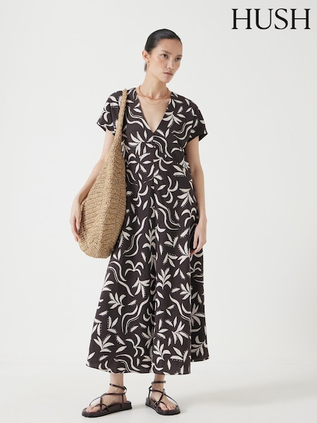 Hush Brown Grace V-Neck Midaxi Dress (H44922) | ₪553