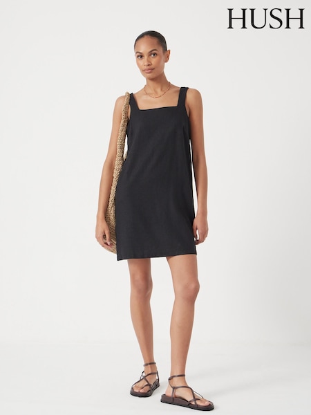 Hush Black Square Neck Linen Blend Mini Dress (H44924) | €119