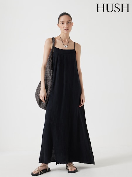 Hush Black Carmen Cotton Gauze Midi 100% Cotton Dress (H44937) | ₪402