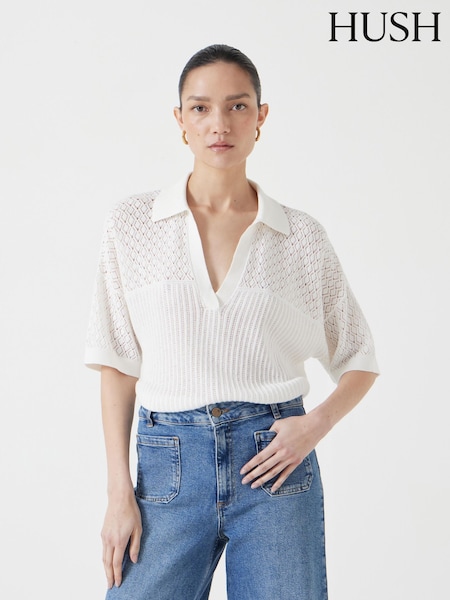 Hush White Interest Stitch Collar Top (H44939) | €126