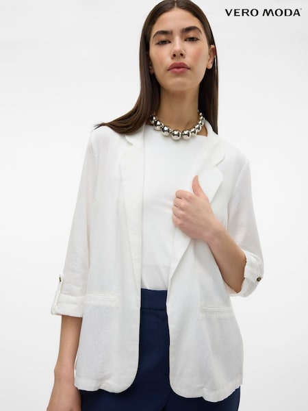 Valkoinen - Vero Moda Pellava Blend 3/4 Sleeve Takki (H44956) | €57
