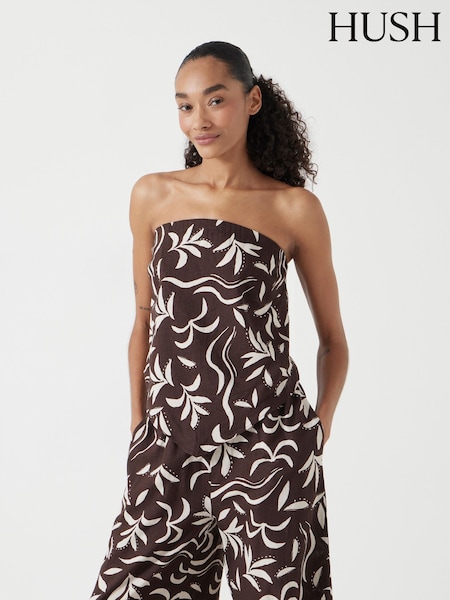 Hush Brown Printed Linen Blend Bandeau Top (H44957) | 3,905 UAH