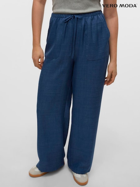 VERO MODA Blue Lightweight Tie Waist Wide Leg Trousers (H44968) | ₪191