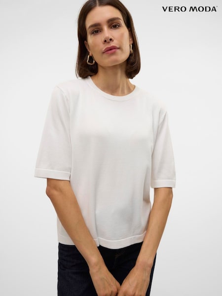 VERO MODA White Half Sleeve Round Neck Knitted Top (H44973) | 1,502 UAH