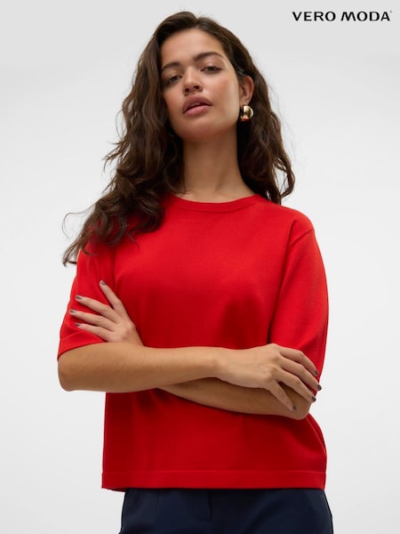 VERO MODA Red Half Sleeve Round Neck Knitted Top (H44974) | €33