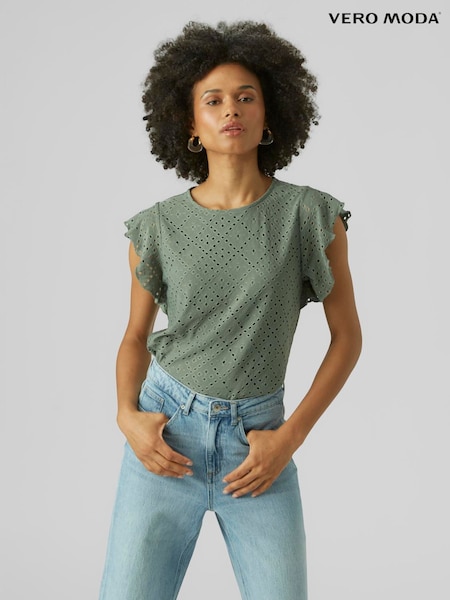 Grün - VERO MODA Broderie Short Sleeve T-Shirt (H45014) | 31 €