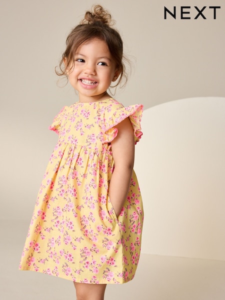 Yellow Ditsy Ric Rac Frill Sleeve Dress (3mths-8yrs) (H45055) | AED56 - AED71