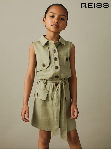 Reiss Khaki Lola 9-13 yrs Utility Style Belted Dress (H45121) | €103