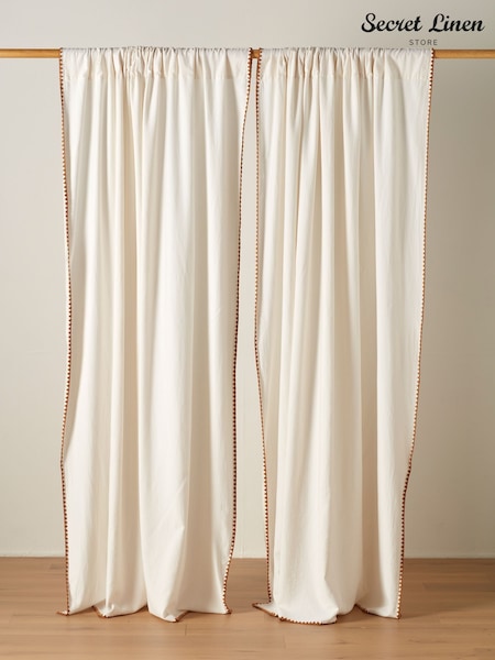 Secret Linen Store Off White Nova 100% Cotton Loop Top Slot Header Curtain (H45165) | OMR68