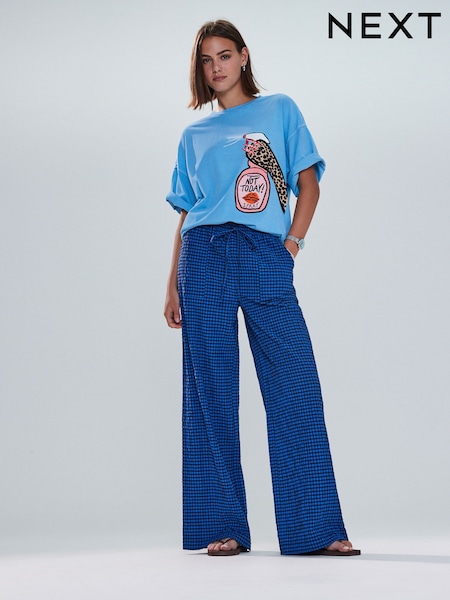 Azul/Preto - Textured Gingham Wide Leg Trousers (H45237) | R$ 225