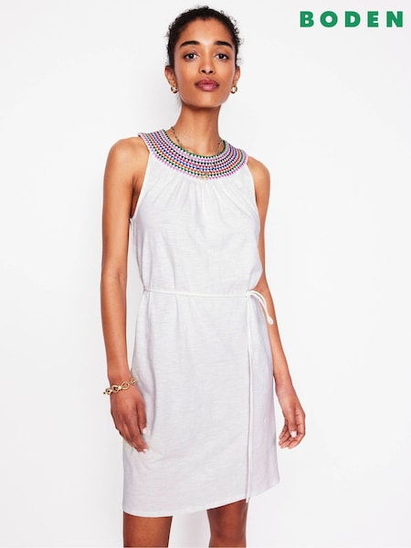 Boden White Eleni Embroidered Short 100% Cotton Dress (H45265) | €84