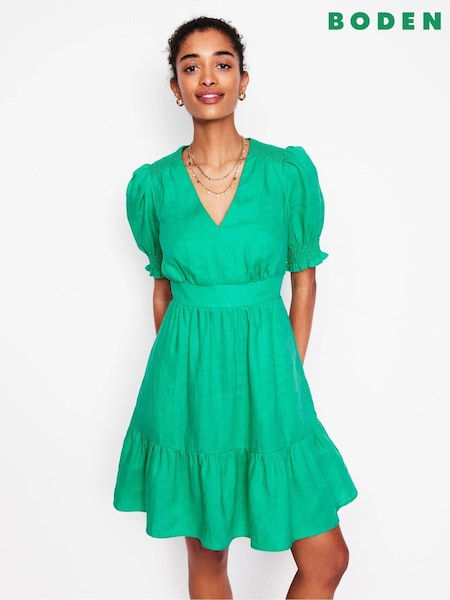 Boden Green Anna Short 100% Linen Dress (H45272) | €178