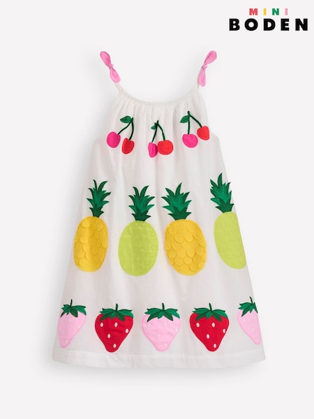 Boden Cream Strappy Appliqué 100% Cotton Dress (H45283) | €69 - €75
