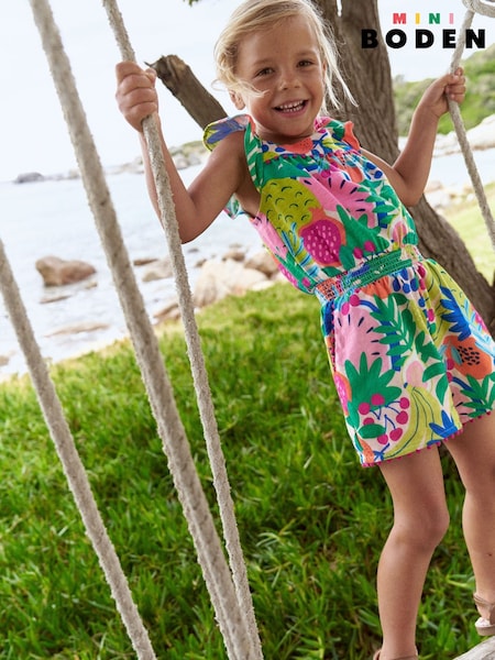 Boden Green 100% Cotton Ciara Pom Trim Jersey Playsuit (H45304) | €40 - €47