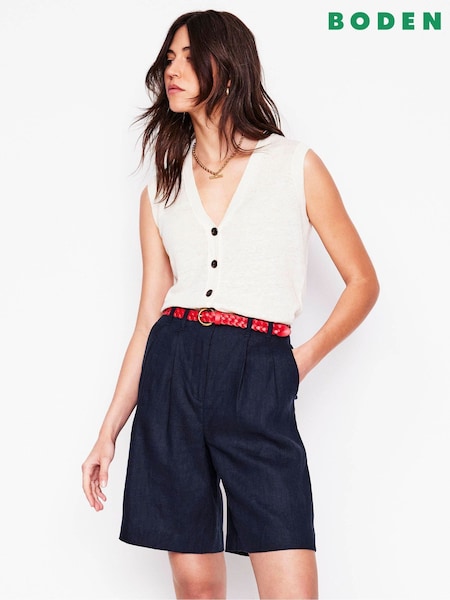 Boden Blue Pleat 100% Linen Wide Leg Shorts (H45310) | €133