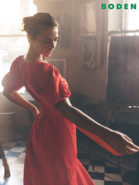 Boden Red Volume Sleeve Midi Dress (H45337) | €186
