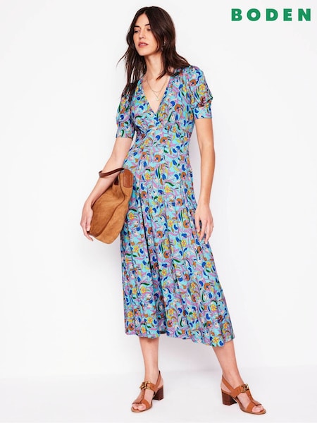 Boden Blue Kristen Pleated Jersey Dress (H45338) | €125