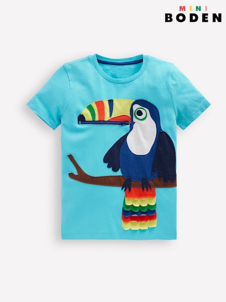 Albastru - Boden 100% Cotton Zip Detail Appliqué T-Shirt (H45340) | 156 LEI - 171 LEI