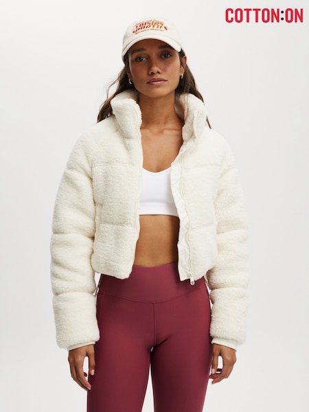 Cotton On Cream The Mother Puffer Cropped Sherpa Jacket (H45382) | €57