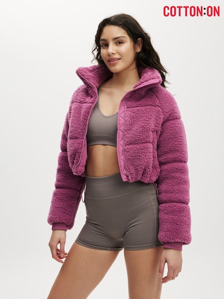 Cotton On Pink The Mother Puffer Cropped Sherpa Jacket (H45384) | ₪201