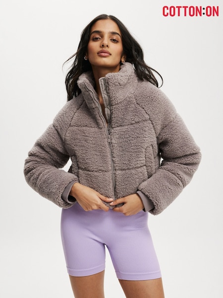 Cotton On Grey The Mother Puffer Cropped Sherpa Jacket (H45385) | €57