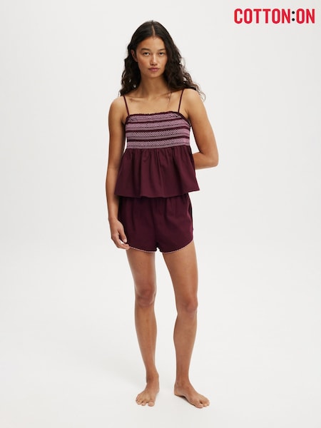 Cotton On Plum Shirred Woven Sleep Set (H45386) | ₪91
