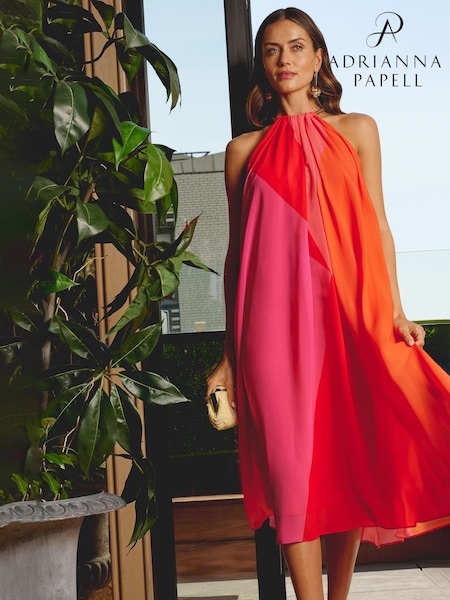 Adrianna Papell Red Color Block Chiffon Dress (H45393) | ₪1,001