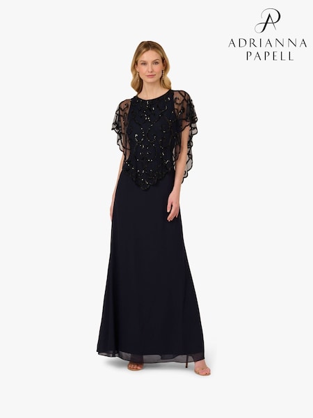 Adrianna Papell Blue Bead Chiffon Long Dress (H45398) | € 279