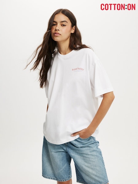 Valkoinen - Cotton On The Boxy Graphic 100% puuvillainen T-paita (H45410) | €30