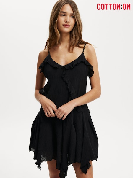 Cotton On Black Holly Ruffle Mini Dress (H45414) | ₪176