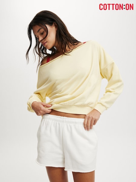 أصفر - Cotton On Classic Fleece Off The Shoulder Sweatshirt (H45425) | ‏146 د.إ.‏